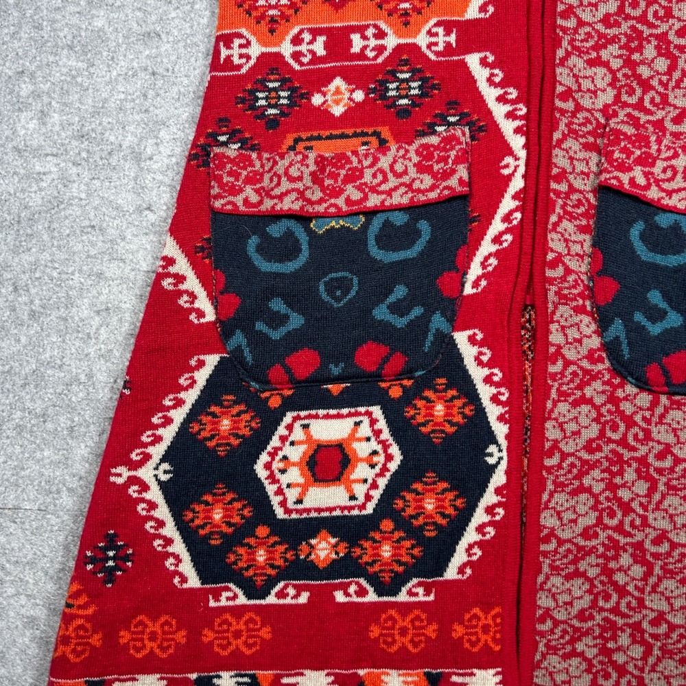 Paparazzi Cardigan Sweater Womens XL Red Mixed Print‎ Wool Blend Boho full zip - Picture 8 of 16